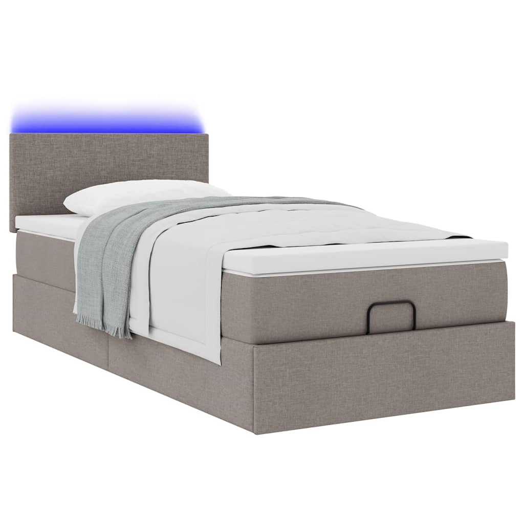 Lit ottoman avec matelas et LED taupe 90x200 cm tissu - XIOS