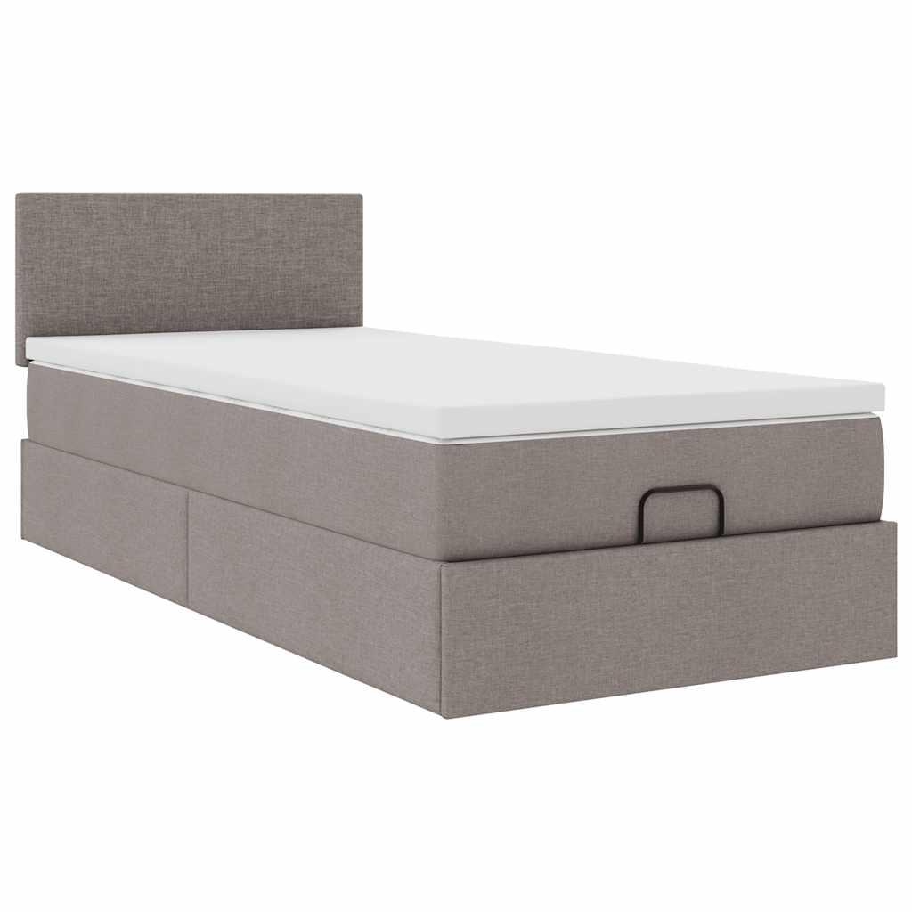 Lit ottoman avec matelas et LED taupe 90x200 cm tissu - XIOS