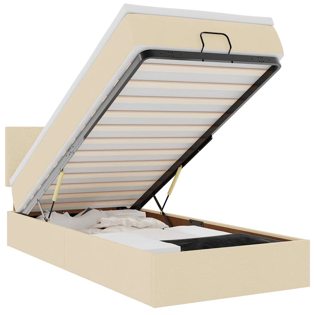 Lit ottoman avec matelas et LED crème 90x200 cm tissu - XIOS