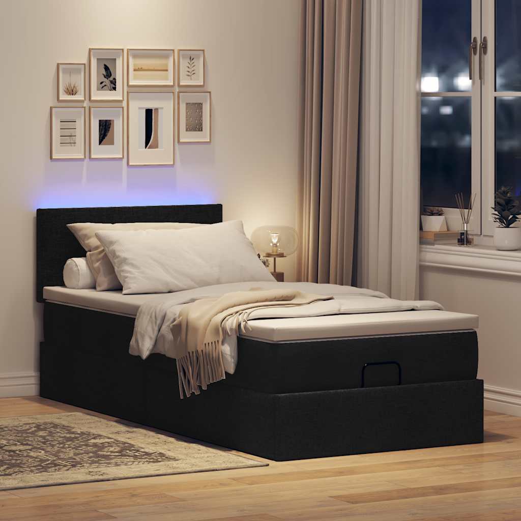 Lit ottoman avec matelas noir 100x200 cm tissu - XIOS