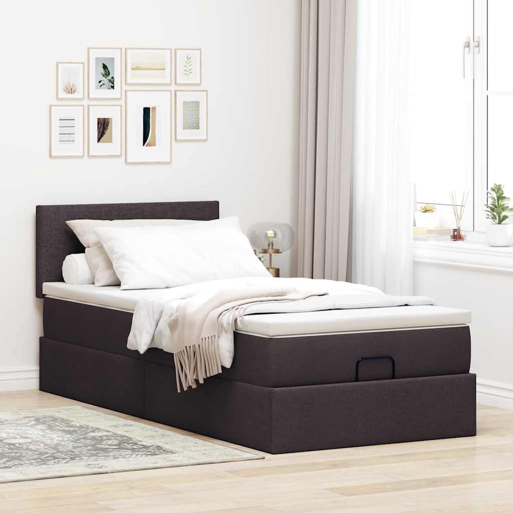 Lit ottoman avec matelas marron foncé 100x200 cm tissu - XIOS
