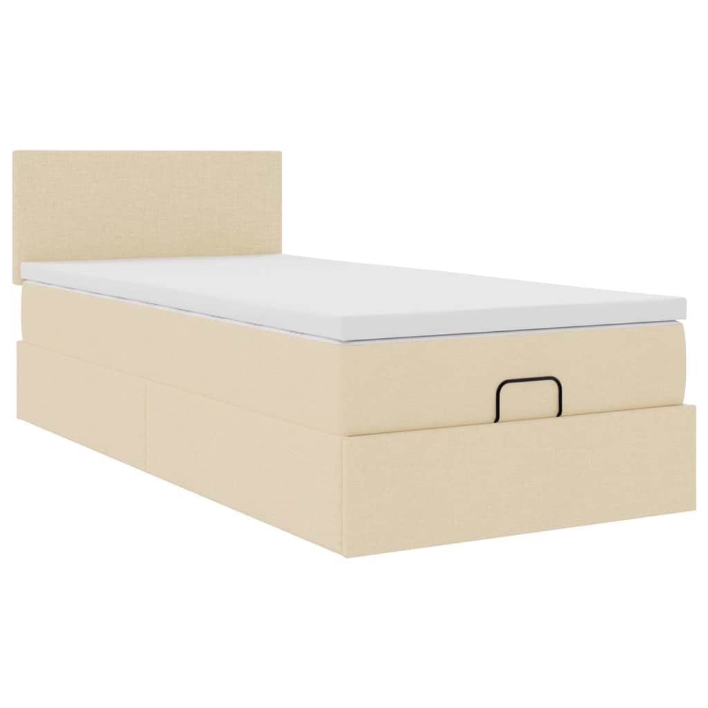 Lit ottoman avec matelas crème 100x200 cm tissu - XIOS