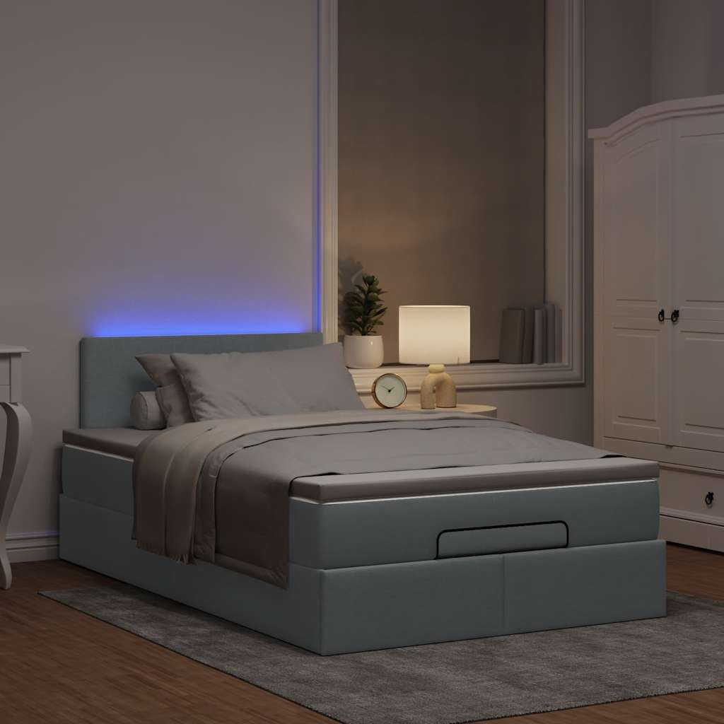 Lit ottoman avec matelas gris clair 120x190 cm tissu - XIOS