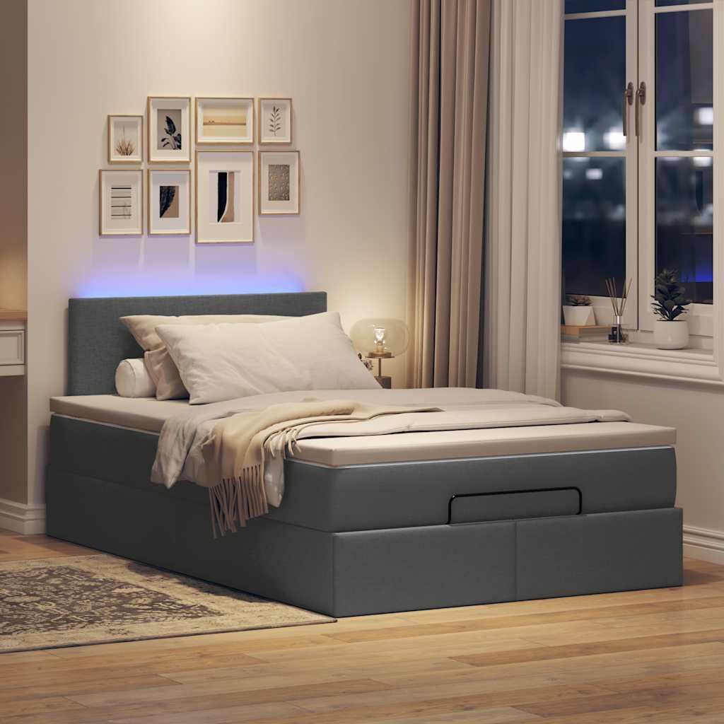 Lit ottoman avec matelas et LED gris foncé 120x190 cm tissu - XIOS