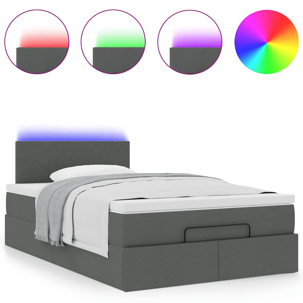 Lit ottoman avec matelas et LED gris foncé 120x190 cm tissu - XIOS
