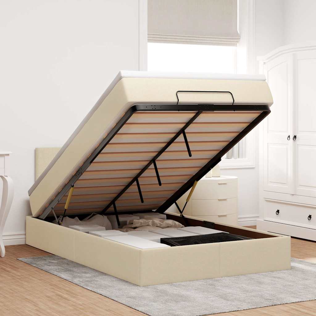 Lit ottoman avec matelas et LED crème 120x190 cm tissu - XIOS