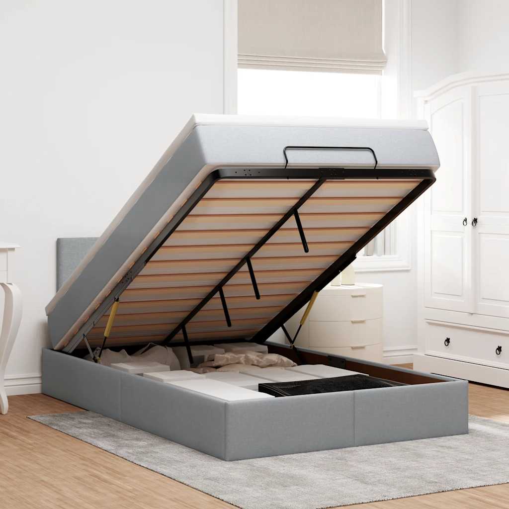 Lit ottoman avec matelas gris clair 120x200 cm tissu - XIOS