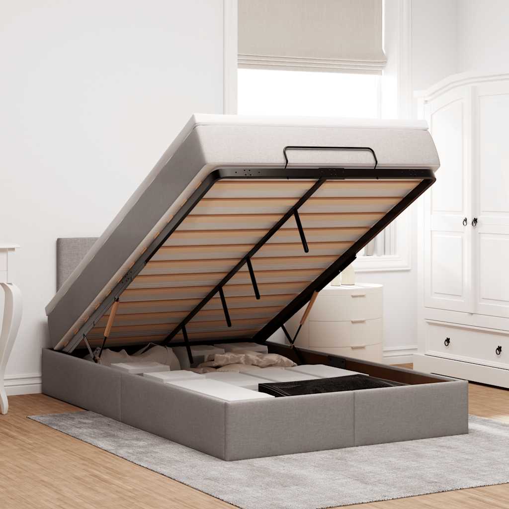 Cadre de lit ottoman avec matelas taupe 120x200 cm tissu - XIOS