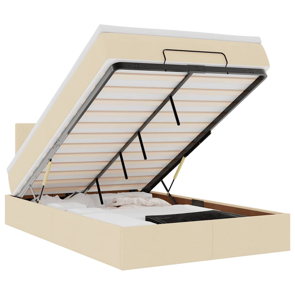 Cadre de lit ottoman avec matelas crème 120x200cm tissu - XIOS
