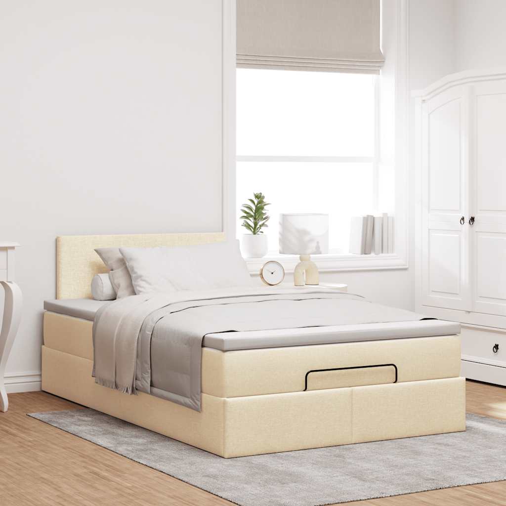 Cadre de lit ottoman avec matelas crème 120x200cm tissu - XIOS