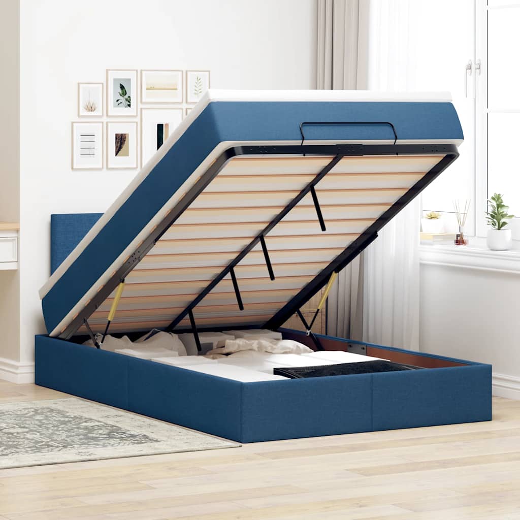 Lit ottoman avec matelas et LED Bleu 120x200 cm Tissu - XIOS
