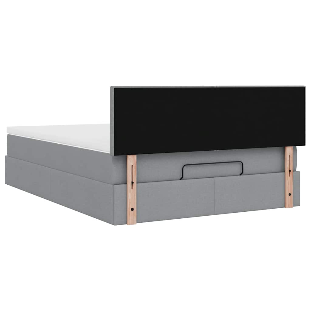 Lit ottoman avec matelas et LED gris clair 140x190 cm tissu