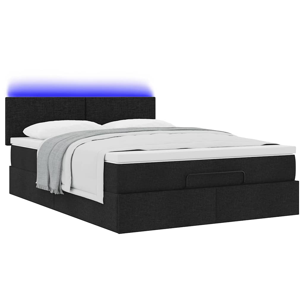 Lit ottoman avec matelas et LED noir 140x190 cm tissu - XIOS