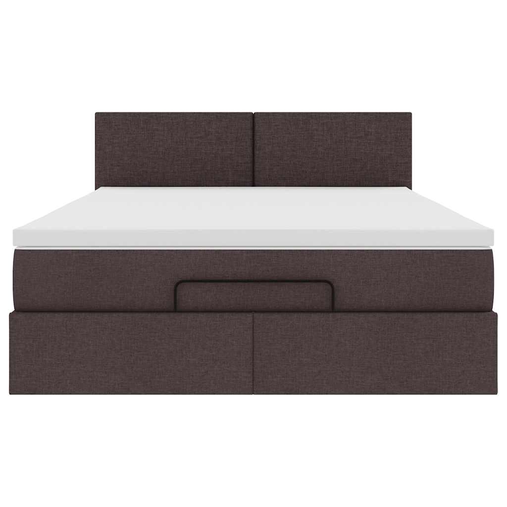 Lit ottoman avec matelas et LED marron foncé 140x190 cm tissu - XIOS