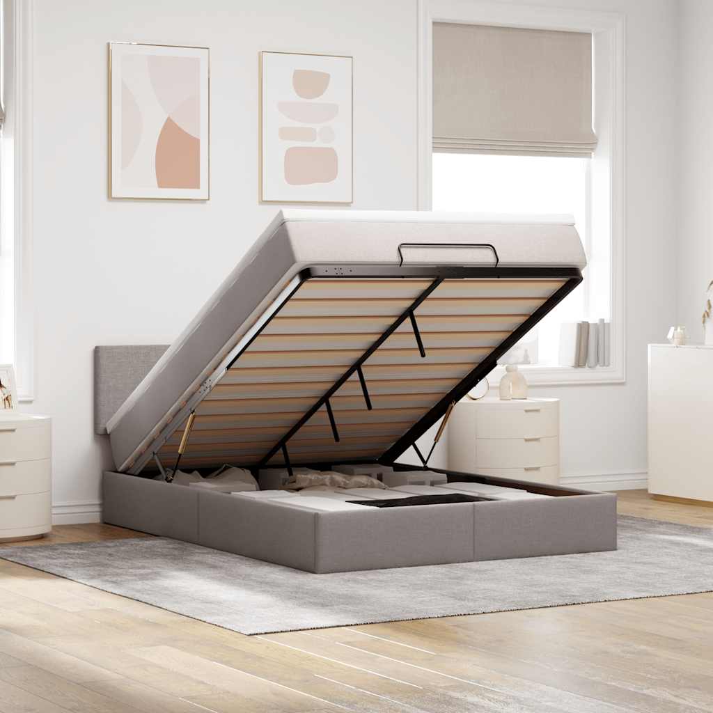 Lit ottoman avec matelas et LED taupe 140x190 cm tissu - XIOS