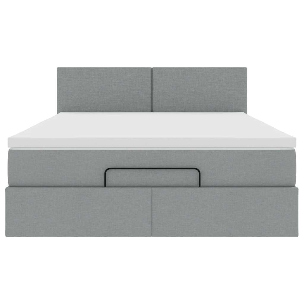 Cadre de lit ottoman et matelas gris clair 140x200 cm tissu - XIOS