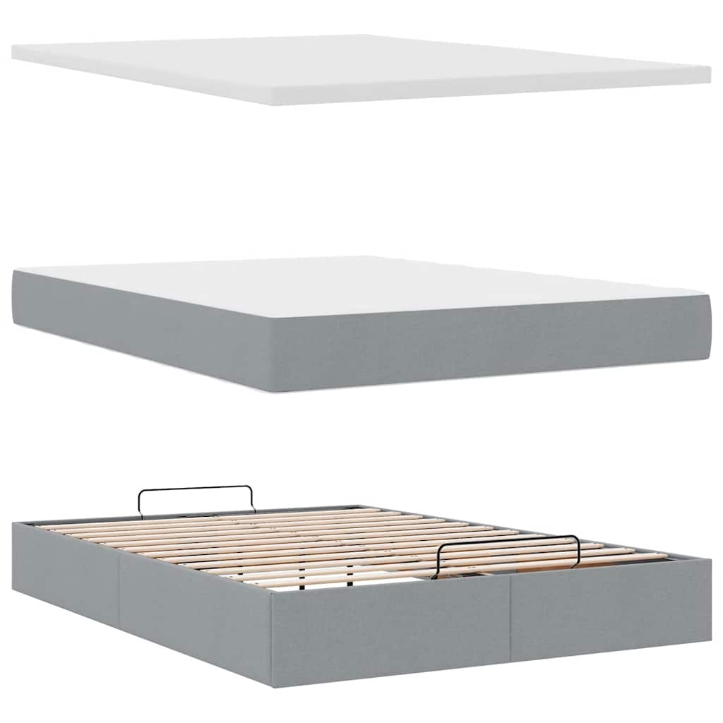 Cadre de lit ottoman et matelas gris clair 140x200 cm tissu - XIOS