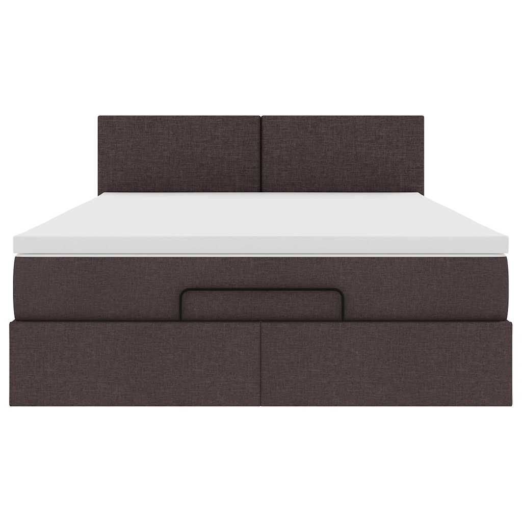 Cadre de lit ottoman avec matelas marron foncé 140x200 cm tissu - XIOS