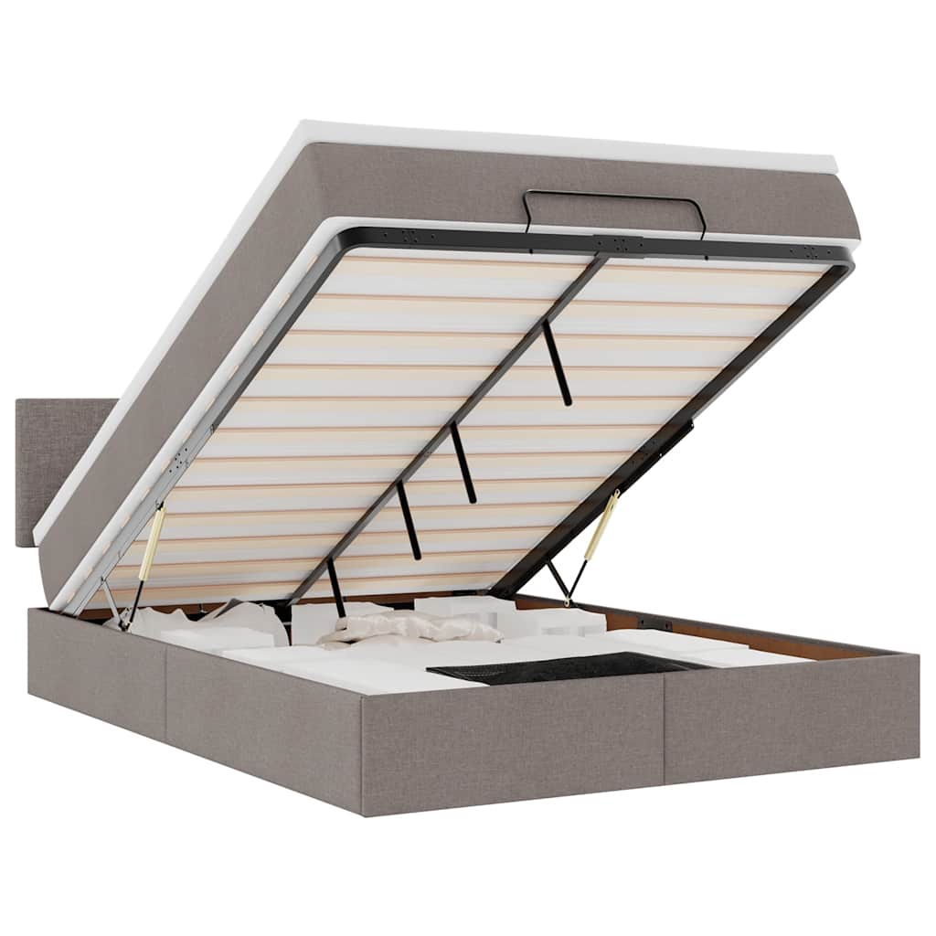 Lit ottoman avec matelas et LED taupe 140x200 cm tissu - XIOS