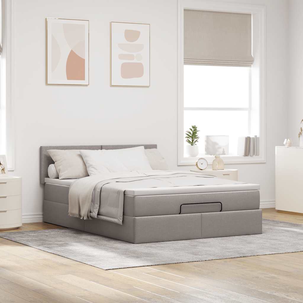 Lit ottoman avec matelas et LED taupe 140x200 cm tissu - XIOS