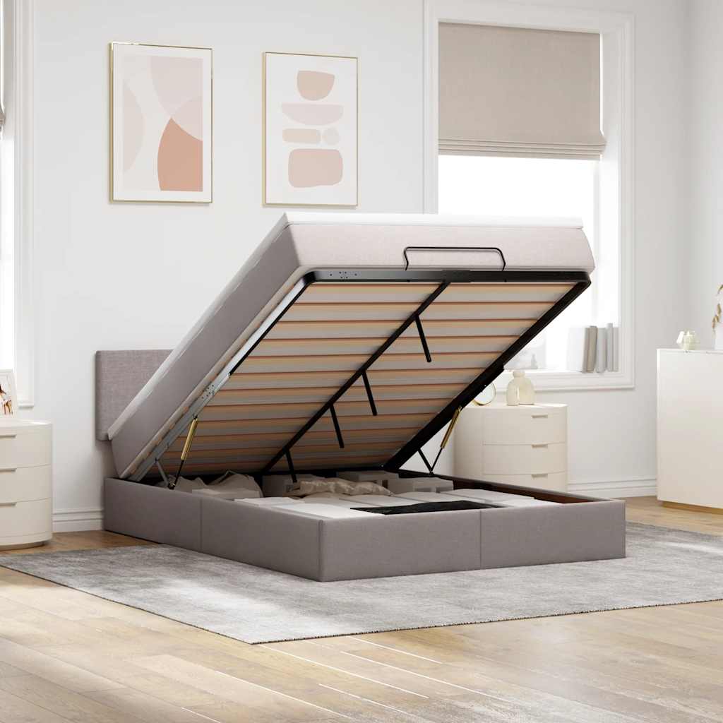 Lit ottoman avec matelas et LED taupe 140x200 cm tissu - XIOS