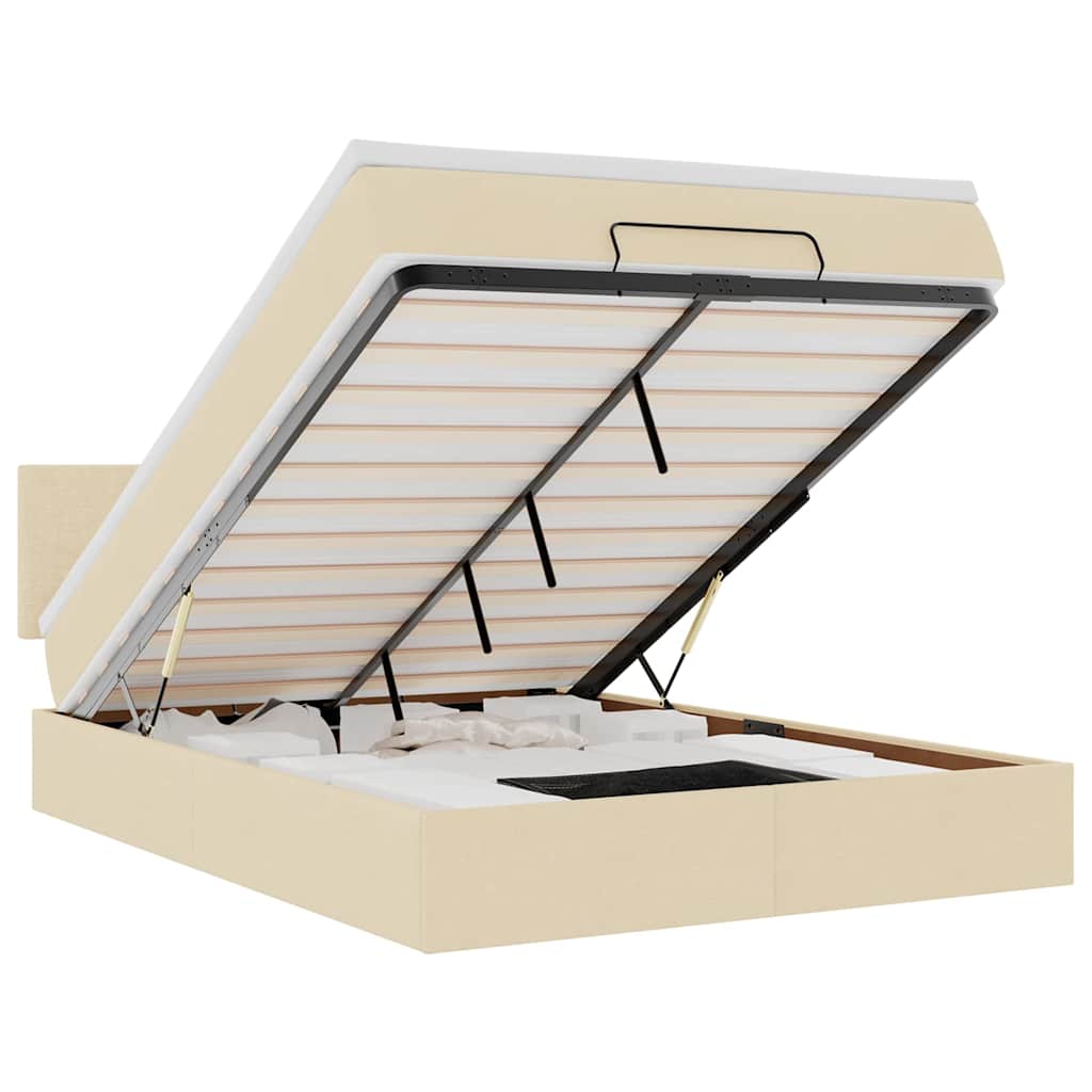 Lit ottoman avec matelas et LED crème 140x200 cm tissu - XIOS
