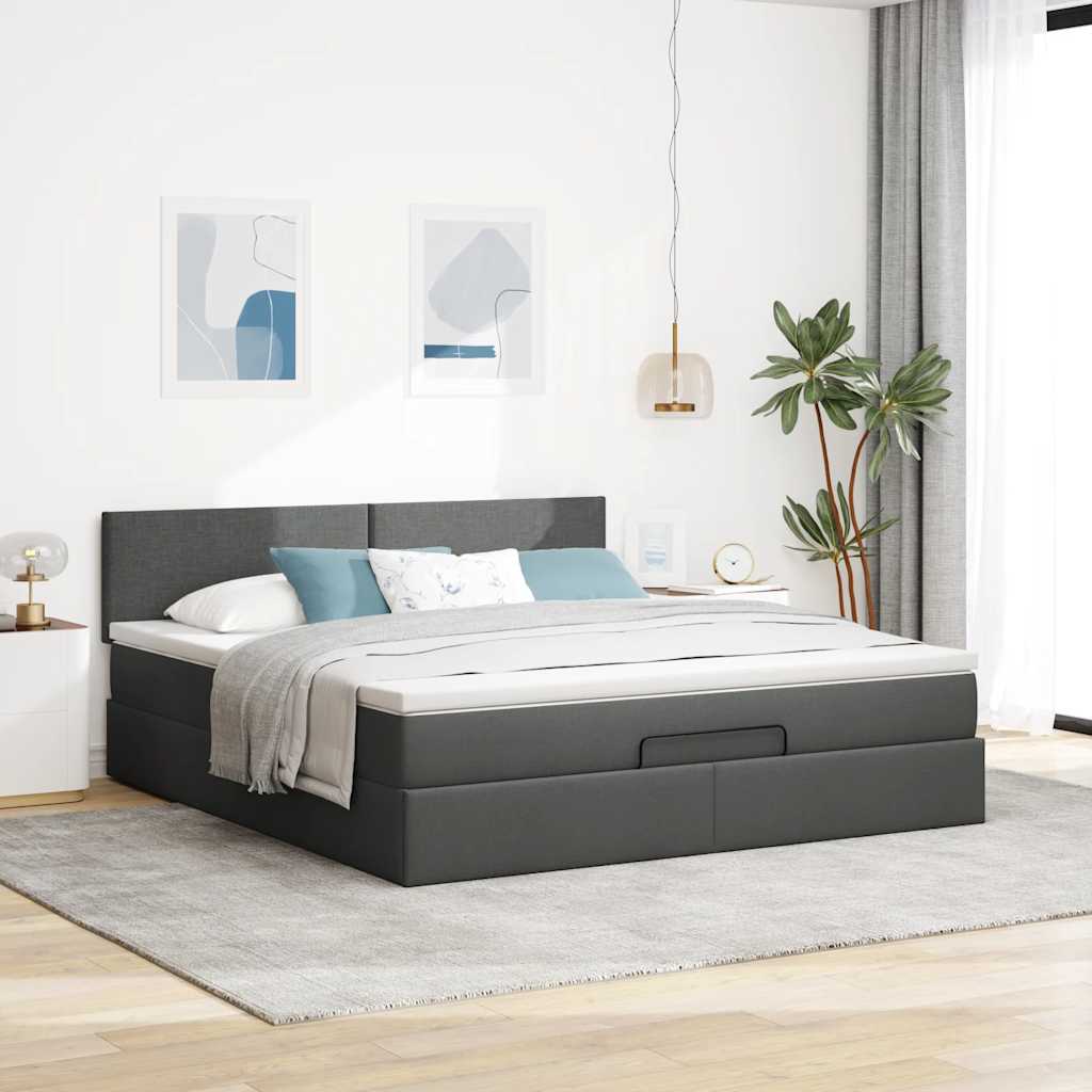 Cadre de lit ottoman avec matelas gris foncé 160x200cm tissu - XIOS