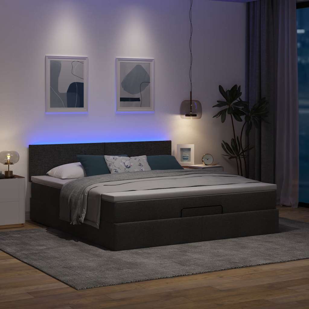 Cadre de lit ottoman avec matelas noir 160x200 cm tissu - XIOS