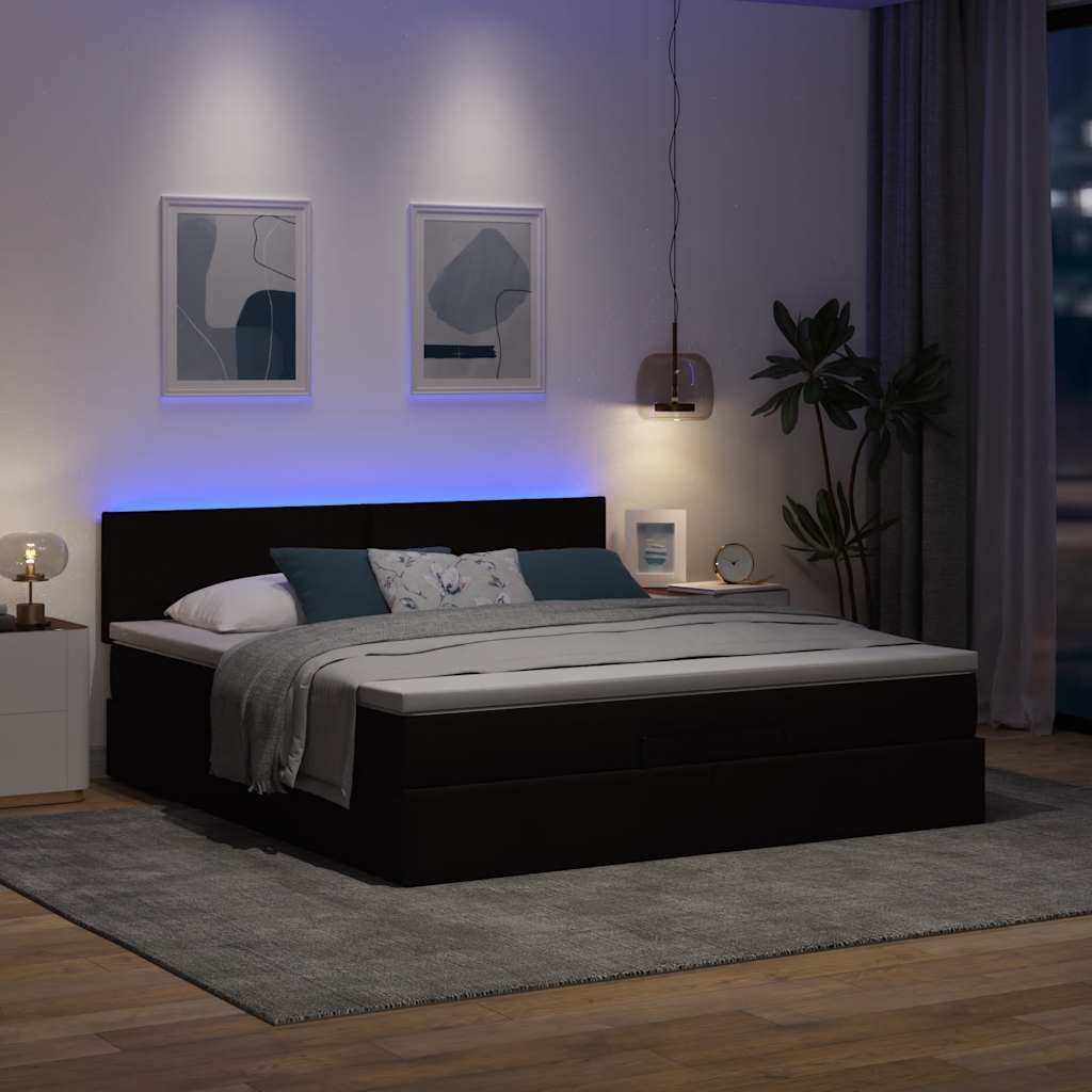 Cadre de lit ottoman avec matelas marron foncé 160x200 cm tissu - XIOS