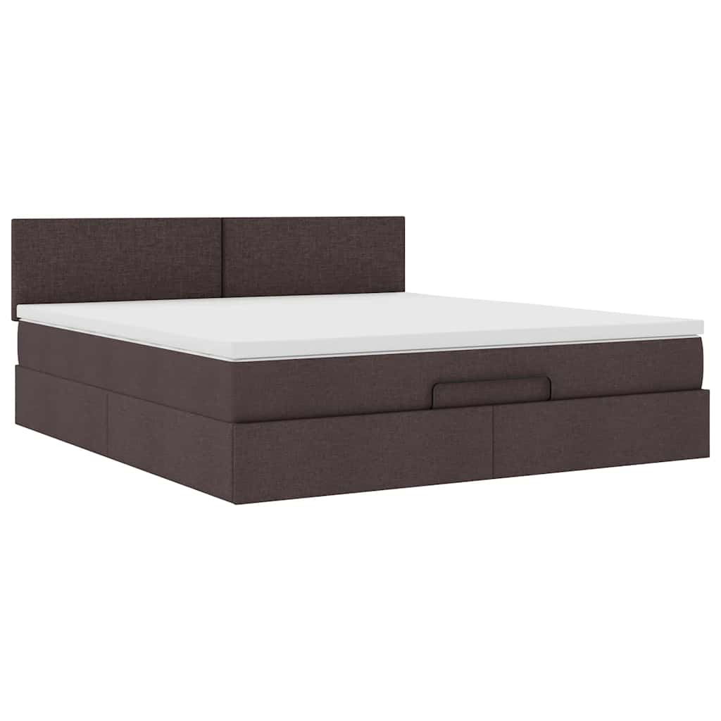 Cadre de lit ottoman avec matelas marron foncé 160x200 cm tissu - XIOS