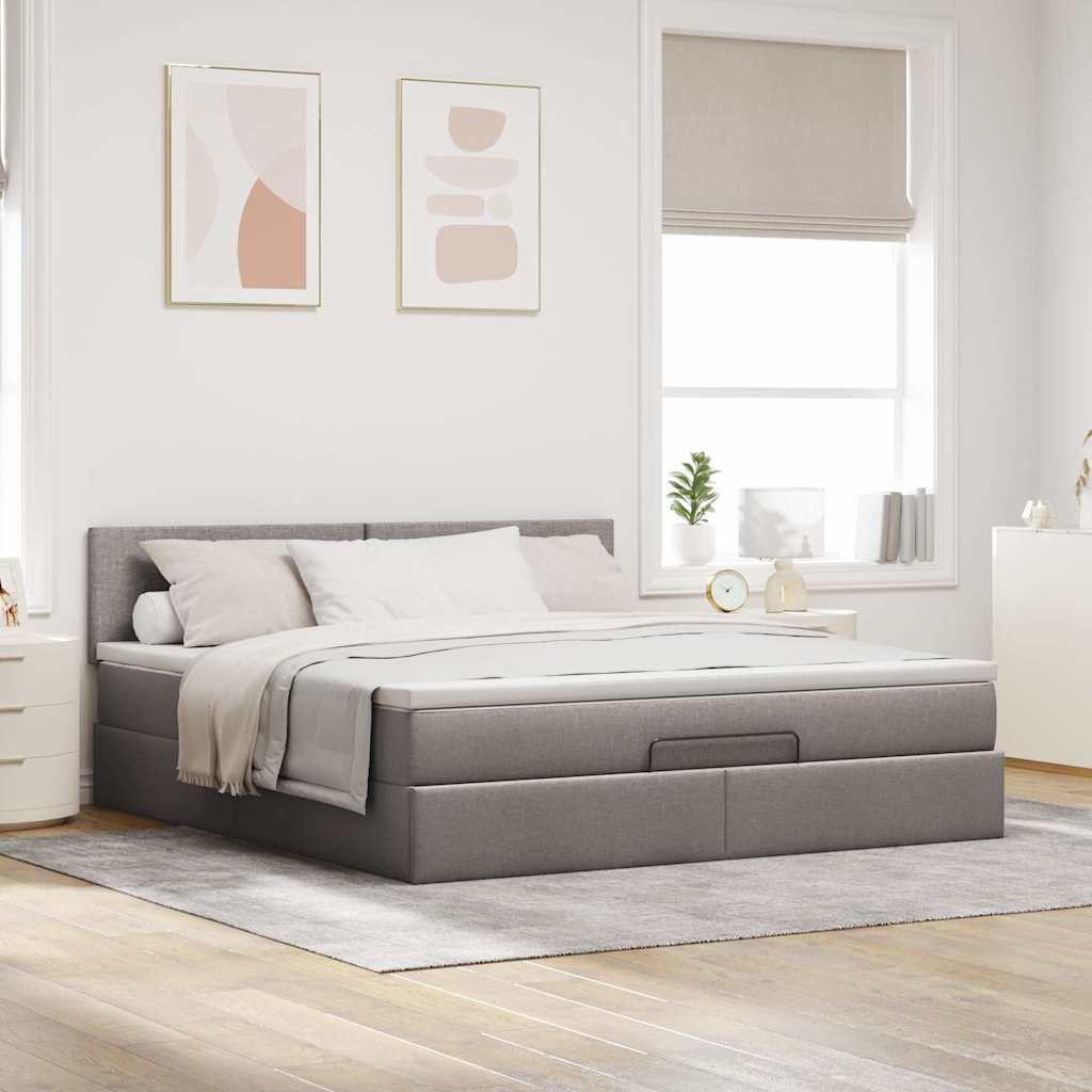 Cadre de lit ottoman avec matelas taupe 160x200 cm tissu - XIOS
