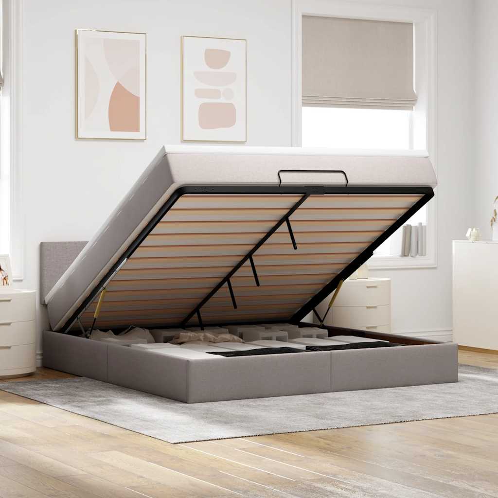 Cadre de lit ottoman avec matelas taupe 160x200 cm tissu - XIOS