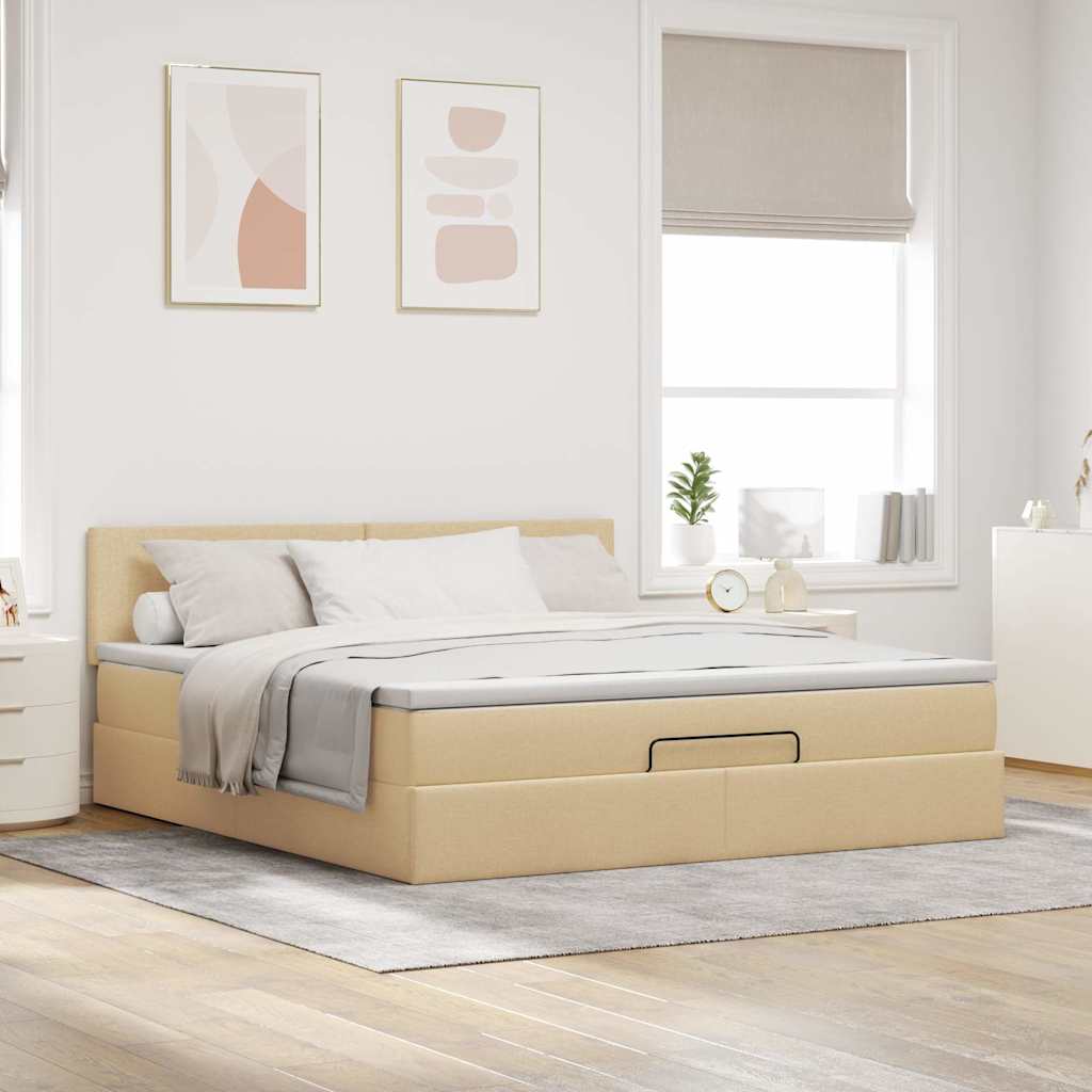 Cadre de lit ottoman avec matelas crème 160x200 cm tissu - XIOS
