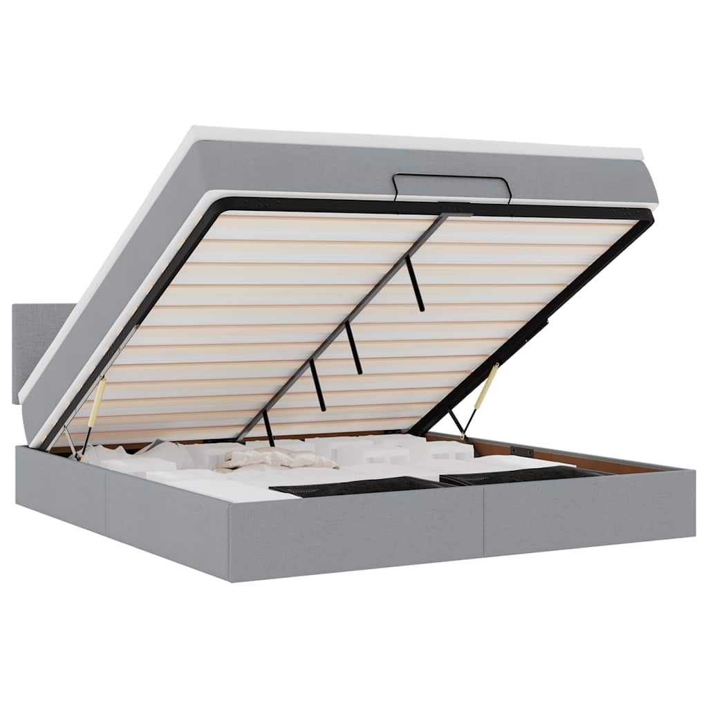 Lit ottoman avec matelas et LED Gris clair 180x200 cm tissu - XIOS