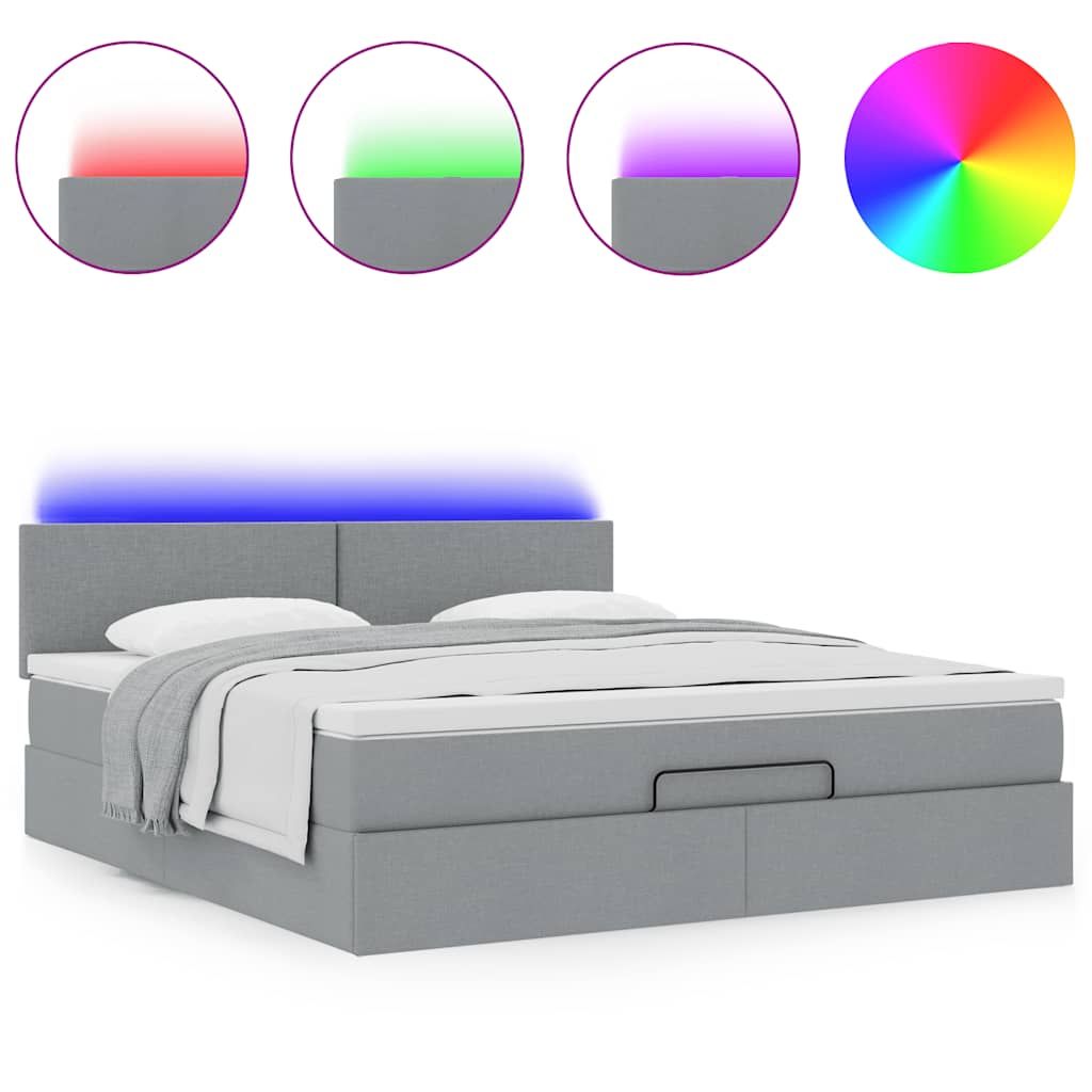 Lit ottoman avec matelas et LED Gris clair 180x200 cm tissu - XIOS