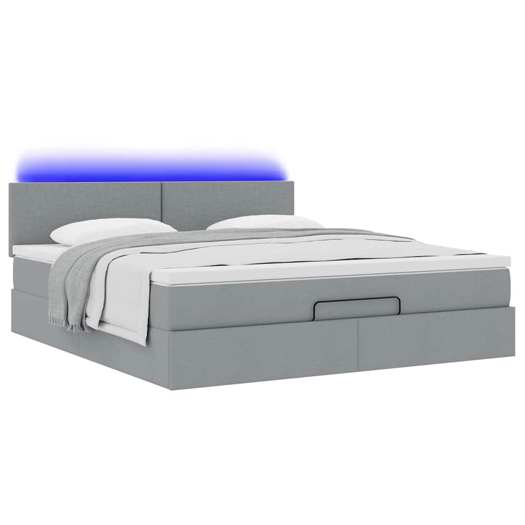 Lit ottoman avec matelas et LED Gris clair 180x200 cm tissu - XIOS