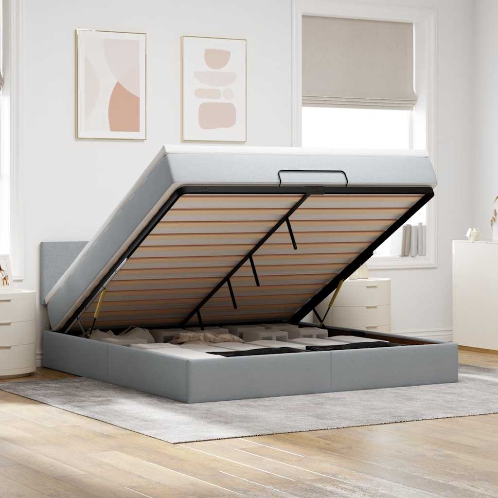 Lit ottoman avec matelas et LED Gris clair 180x200 cm tissu - XIOS