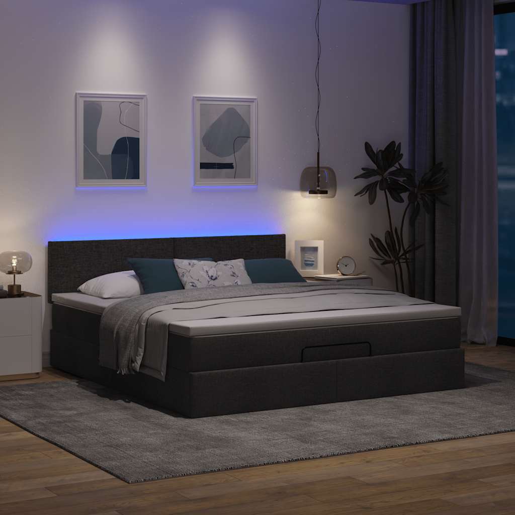 Lit ottoman avec matelas et LED Noir 180x200cm tissu - XIOS