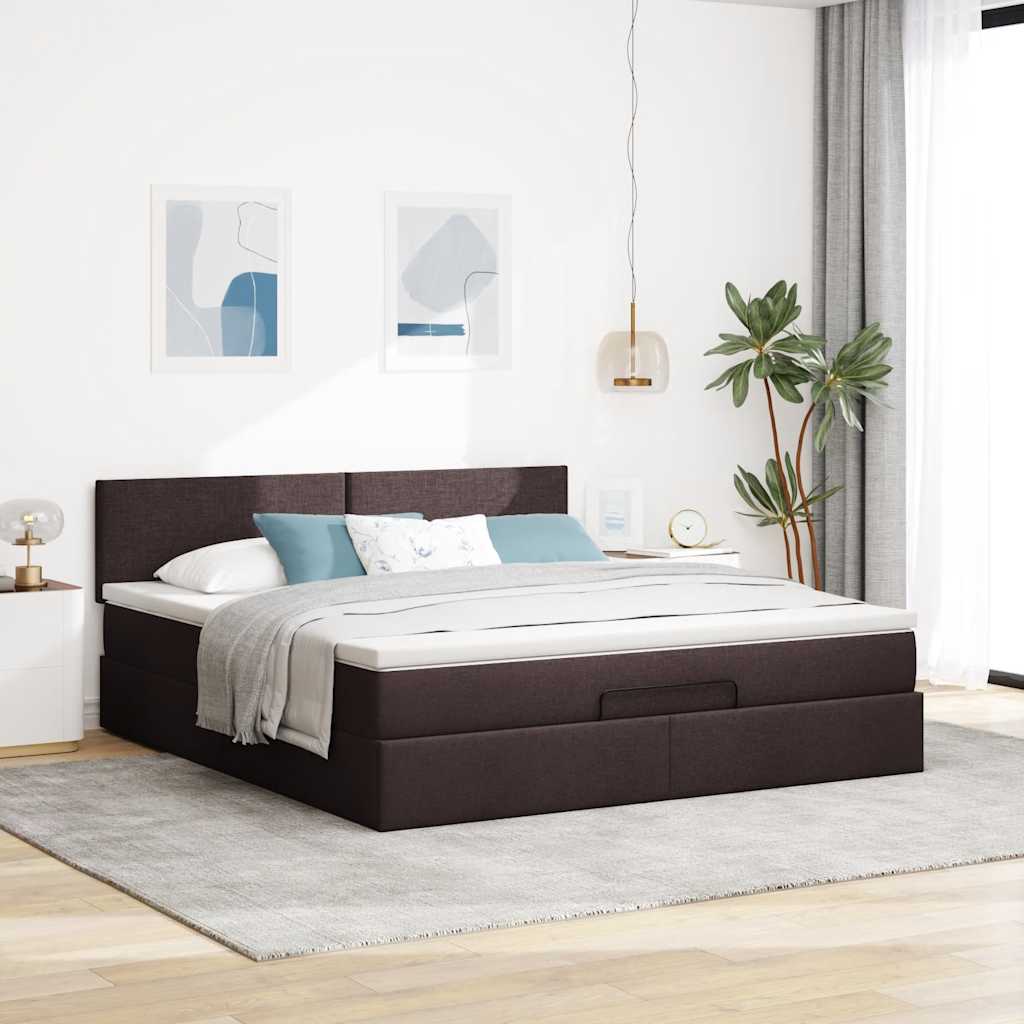 Lit ottoman avec matelas et LED Marron foncé 180x200 cm tissu - XIOS