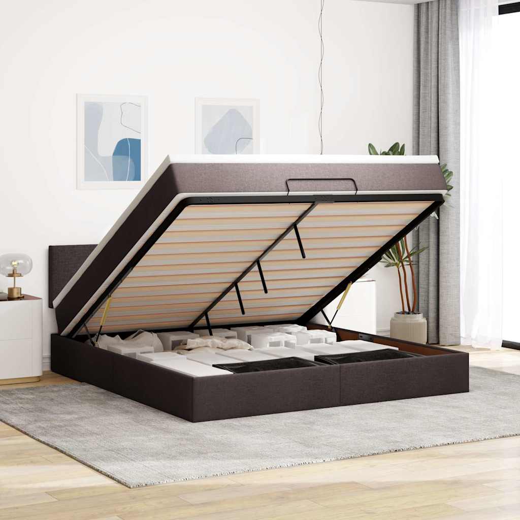 Lit ottoman avec matelas et LED Marron foncé 180x200 cm tissu - XIOS