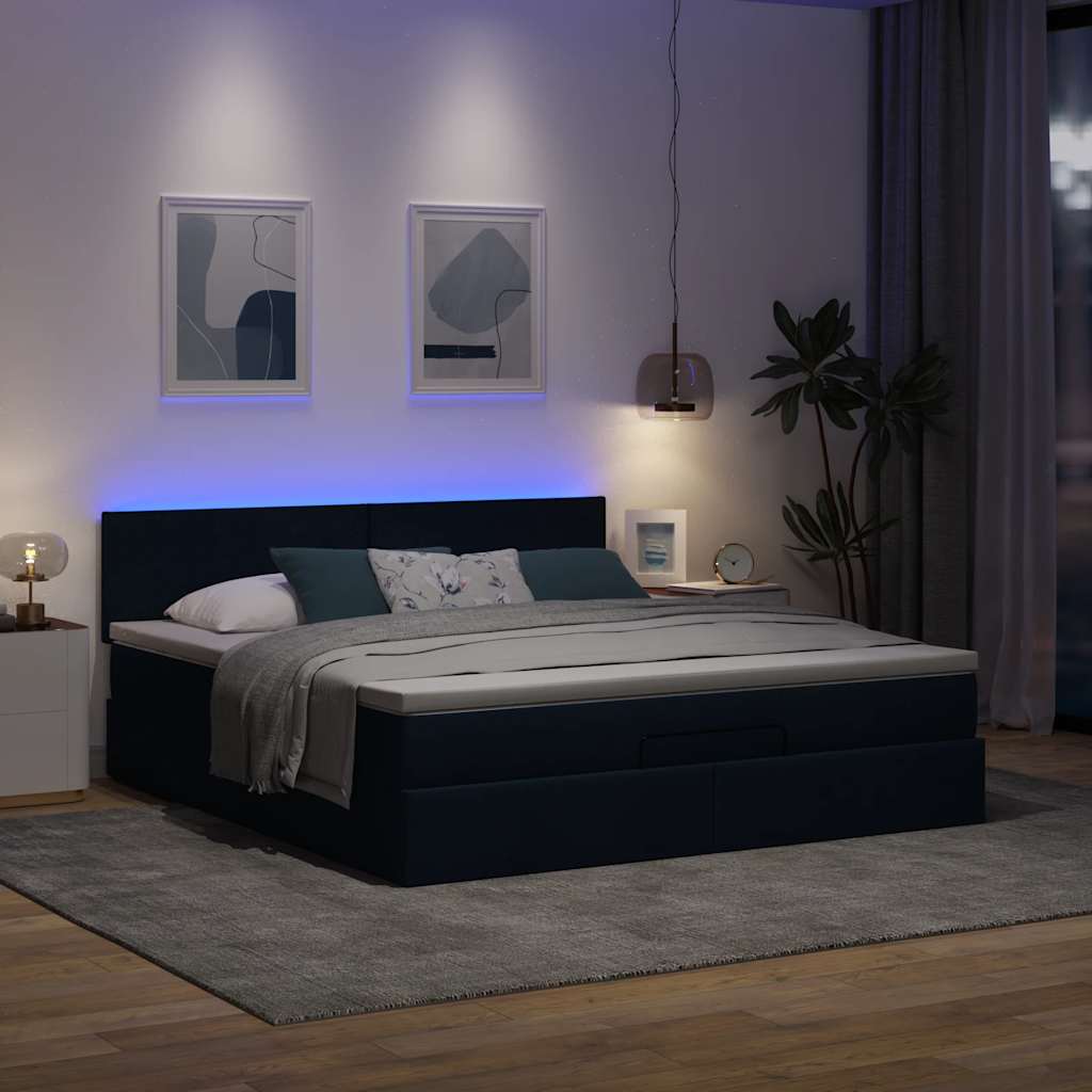 Lit ottoman avec matelas et LED bleu 180x200cm tissu - XIOS