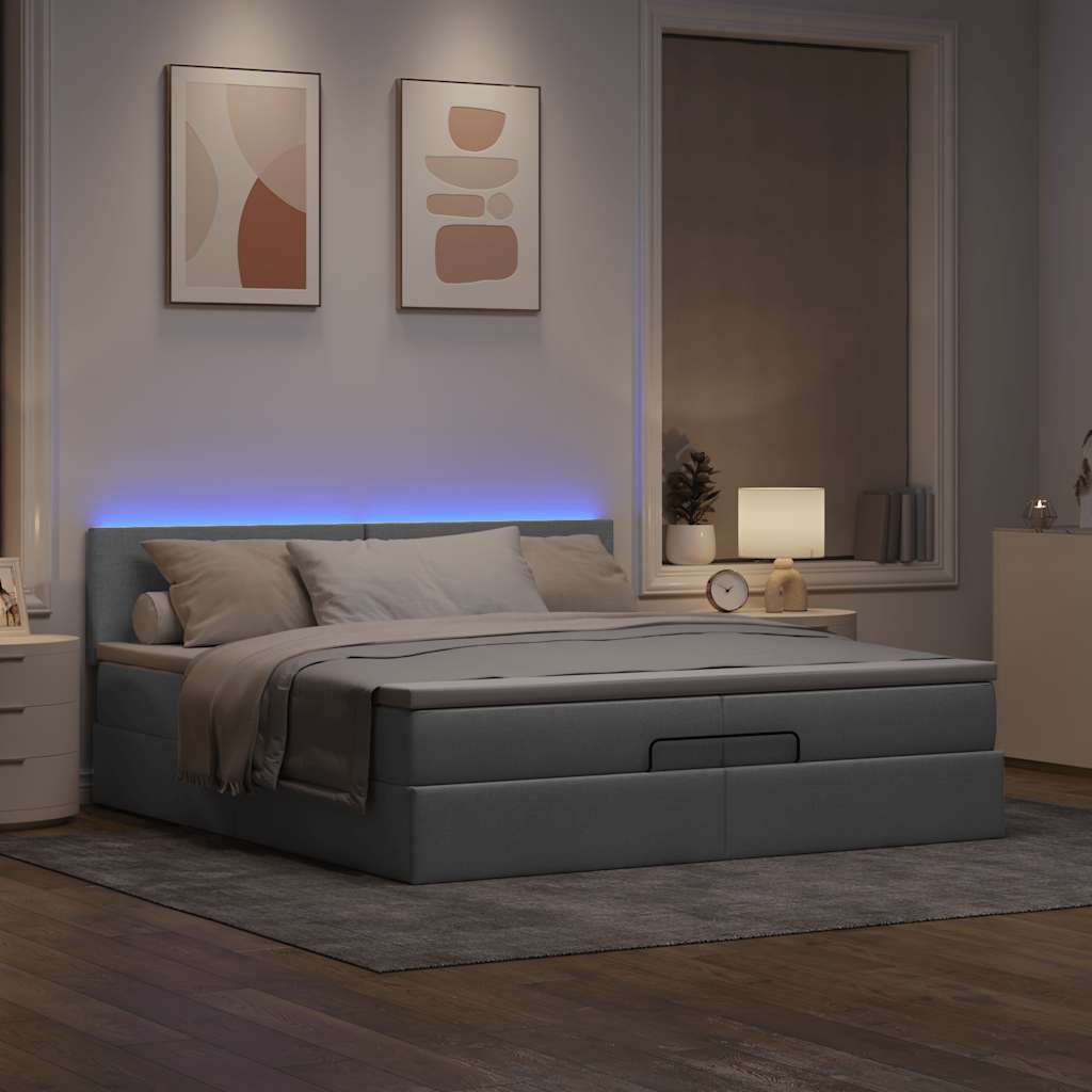 Cadre de lit ottoman et matelas gris clair 200x200cm tissu - XIOS