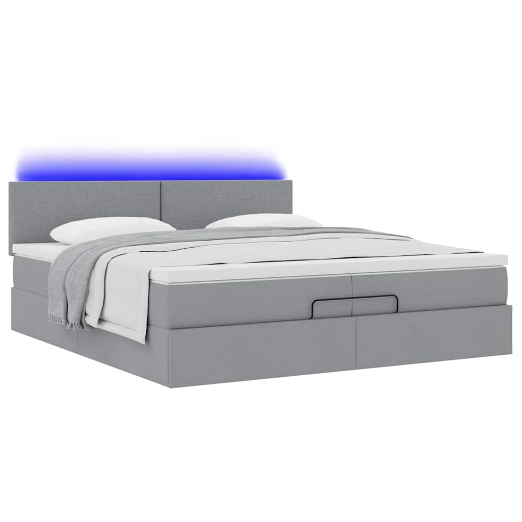 Cadre de lit ottoman et matelas gris clair 200x200cm tissu - XIOS