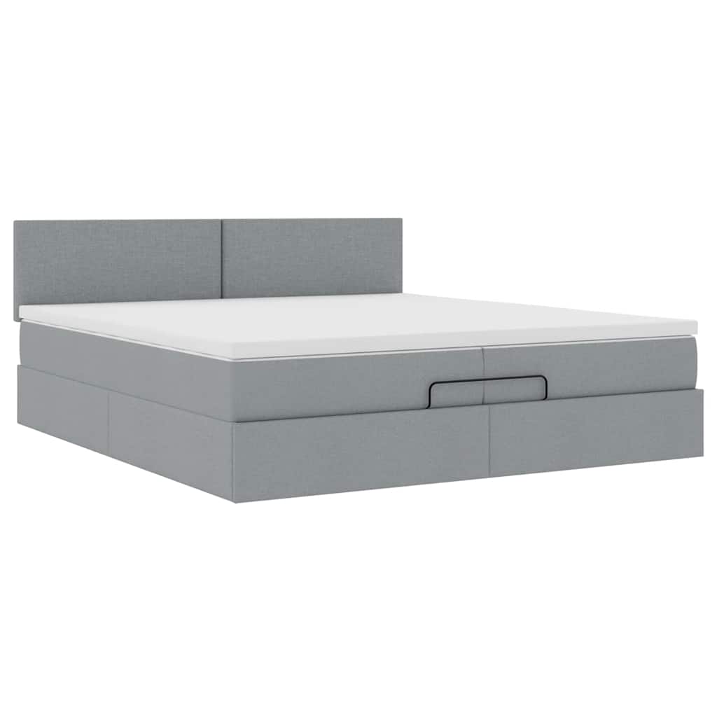 Cadre de lit ottoman et matelas gris clair 200x200cm tissu - XIOS