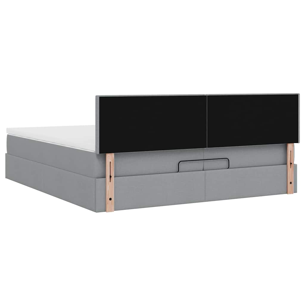 Cadre de lit ottoman et matelas gris clair 200x200cm tissu - XIOS