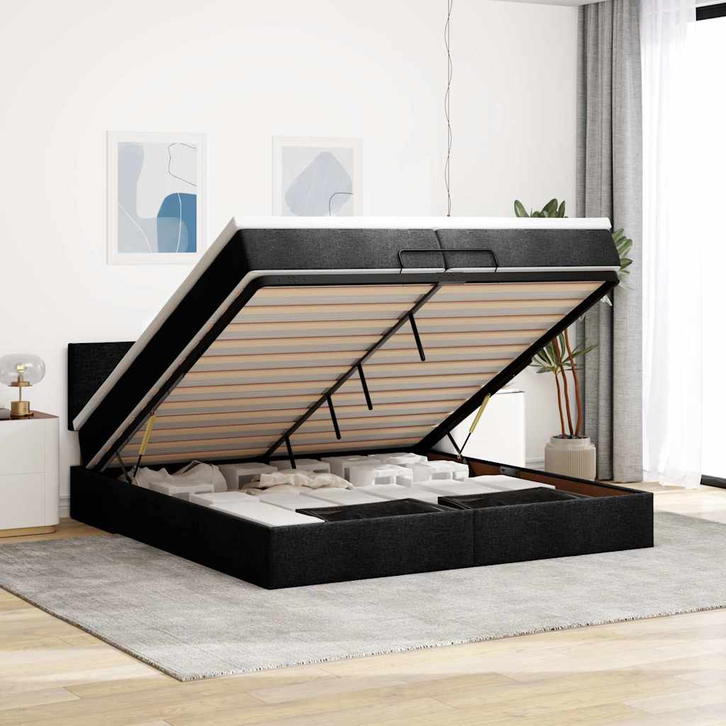 Cadre de lit ottoman avec matelas noir 200x200cm tissu - XIOS