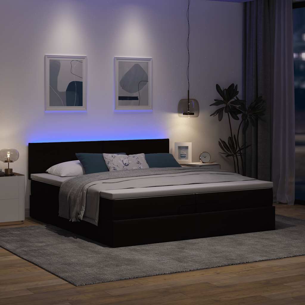 Cadre de lit ottoman avec matelas marron foncé 200x200 cm tissu - XIOS