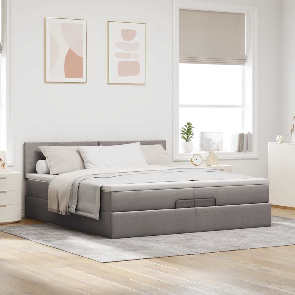 Cadre de lit ottoman avec matelas taupe 200x200cm tissu - XIOS