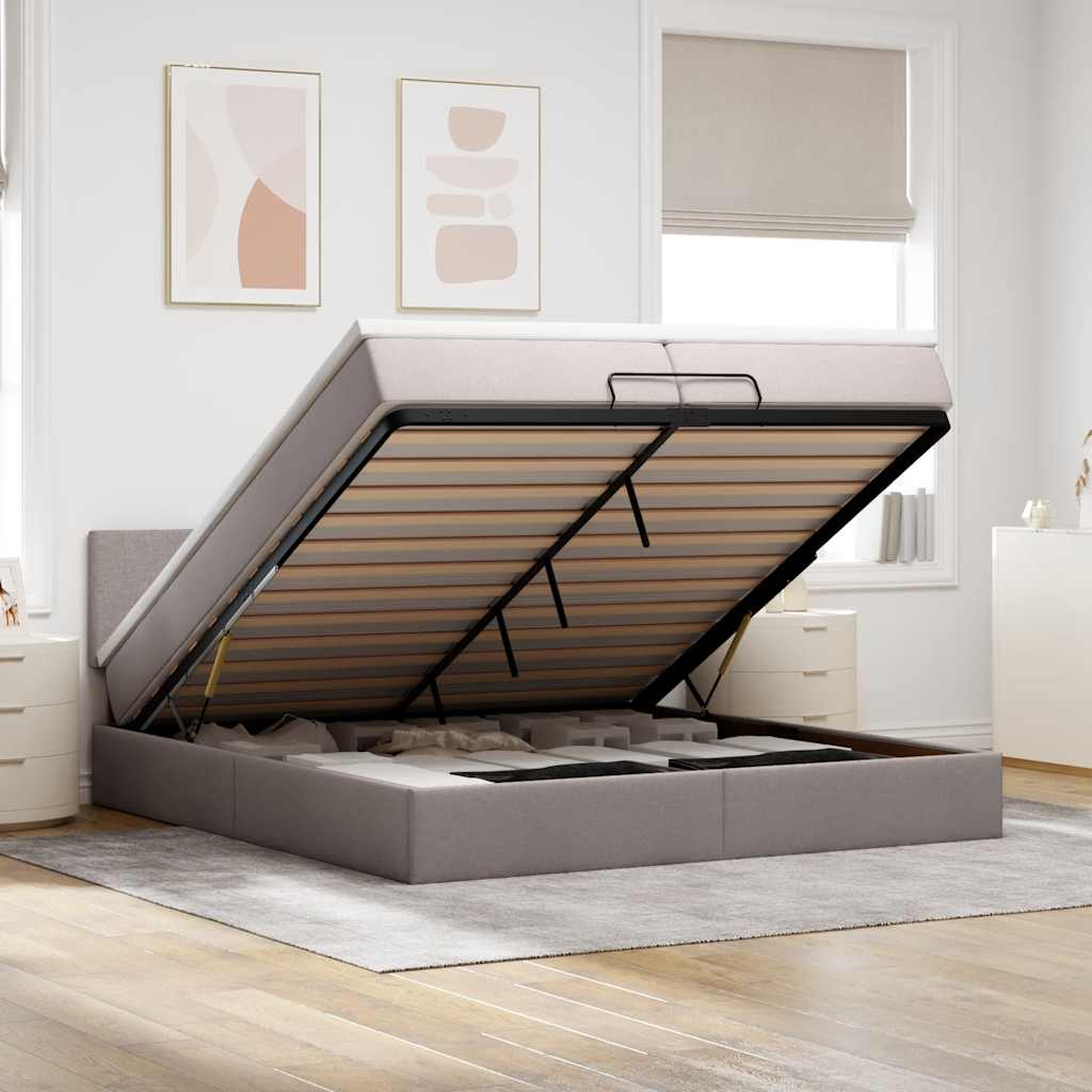 Cadre de lit ottoman avec matelas taupe 200x200cm tissu - XIOS
