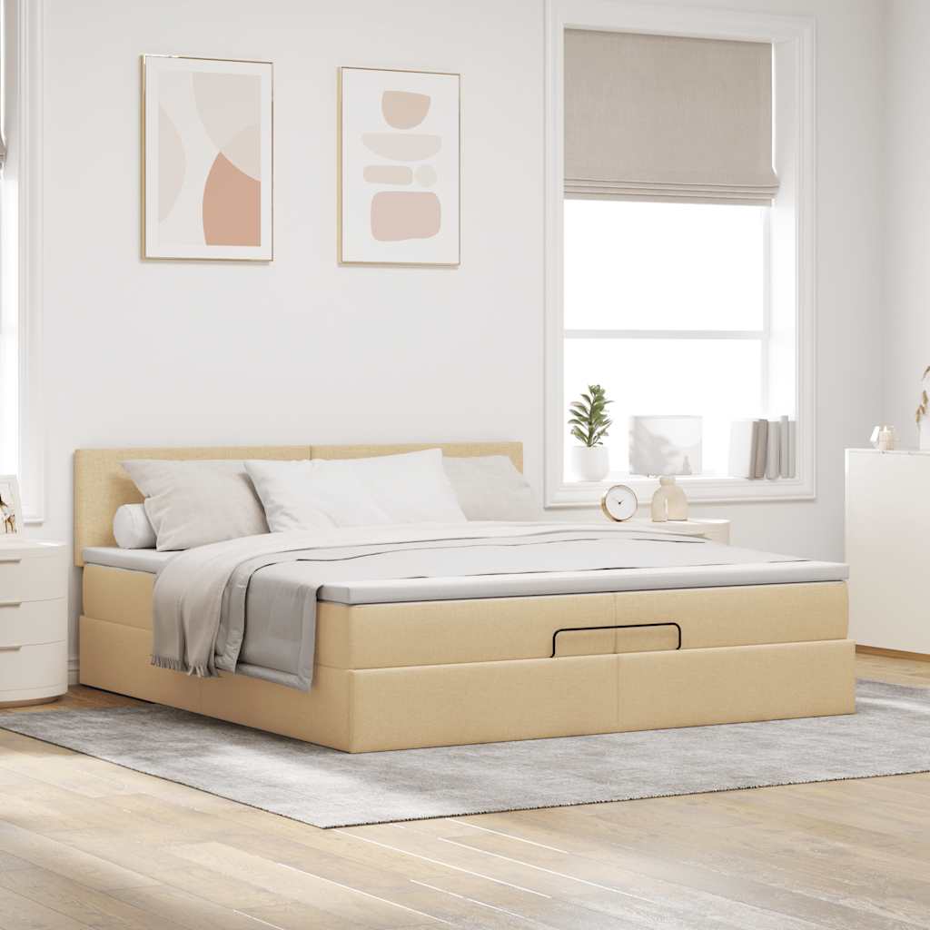 Cadre de lit ottoman avec matelas crème 200x200cm tissu - XIOS
